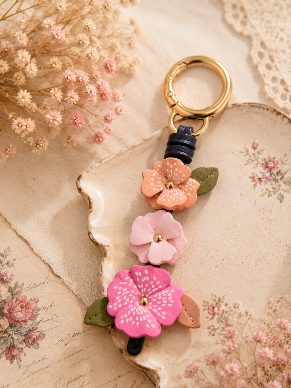 Pastel Pink Stacked Floral Bag Charm - Picture 4 of 5